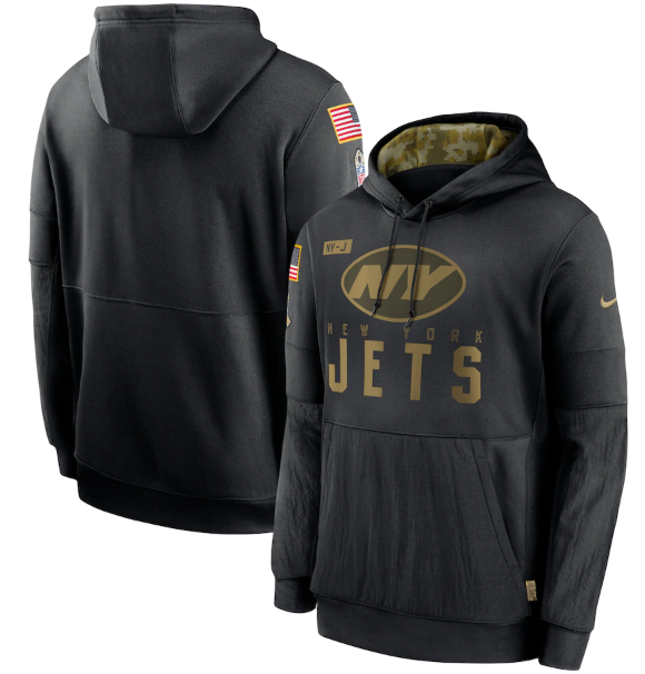 Men's New York Jets 2020 Black Salute to Service Sideline Performance Pullover Hoodie